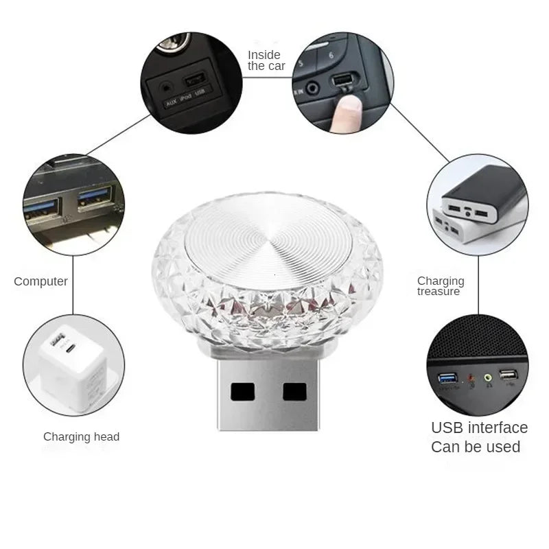 Portable Car USB Ambient Light Mini LED Decorative Atmosphere Lamps for Auto Interior Environment Light Computer Light Plug Play
