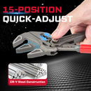 Geinxurn Heavy Duty 7-Inch Water Pump Pliers w/ Quick Button, 15-Position, 1.5" Capacity, CR-V Steel Parallel Jaws