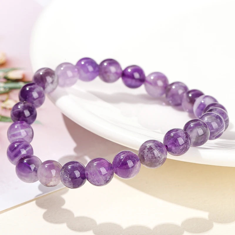 JD Natural Dream Lace Amethyst Stone Beaded Bracelets Women Purple Crystal Quartz Energy Bead Reiki Healing Bangle Jewelry Gift