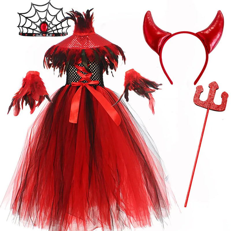 New Halloween Vampire Costume for Girls Devil Witch Gothic Puffy Mesh Clothes Demon Vampires Queen Cosplay Carnival Party Dress