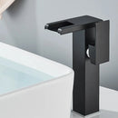 Black Tall LED Waterfall Basin Bathroom Faucet Deck Mounted Hot Cold Water Mixer Taps Three Color Change By Water Flow