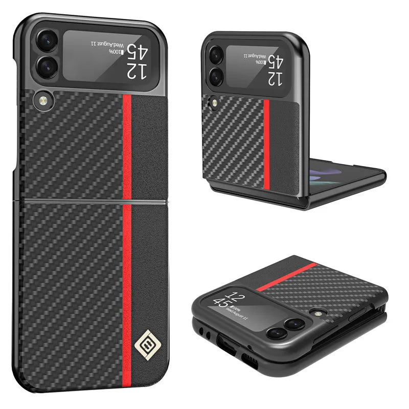EUCAGR Ultrathin Carbon Fiber Leather Case For Samsung Galaxy Z Flip 3 4 5 Back Cover For Samsung Z Flip 6 Shockproof Phone Case