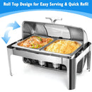 Roll Top Chafing Dish Buffet Set, 9 Quart 1/2 Size Pan Chafer, Rectangle Stainless Steel Set, For Wedding, Parties, Banquet,