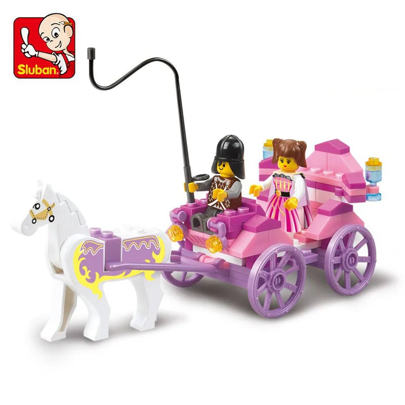 SLUBAN Girl Princess Royal Carriage Wagon Horse Racing Party Model Building Blocks Enlighten Action Figure Toys For Children