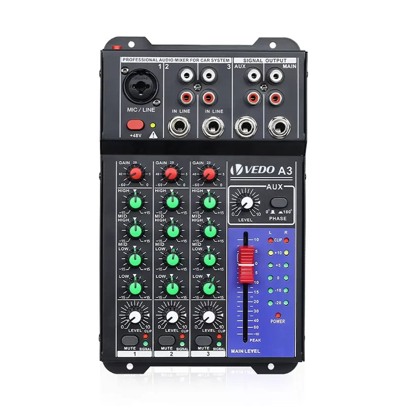 VEDO 3-Channel Professional Portable Sound Mixer Console Computer Input 48v Power Model Number Certification Origin Mixing A3