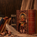 𝗠𝗶𝗻𝗶𝗖𝗶𝘁𝘆 Book Nook Kit, DIY Miniature Dollhouse Booknook Kit, 3D Wooden Puzzle Bookend Bookshelf Insert Decor with LED L