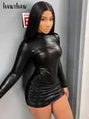 Hawthaw Women Long Sleeve Party Club Bodycon Streetwear Black Short Mini Dress 2022 Fall Clothing Wholesale Items For Business