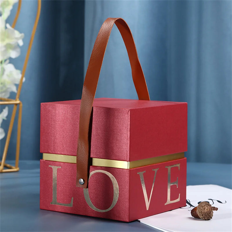 Wedding Favor Gift Packaging Box Handled Candy Box for Valentine's Day Christmas Present Boxes Square Candy Jewelry Storage Case
