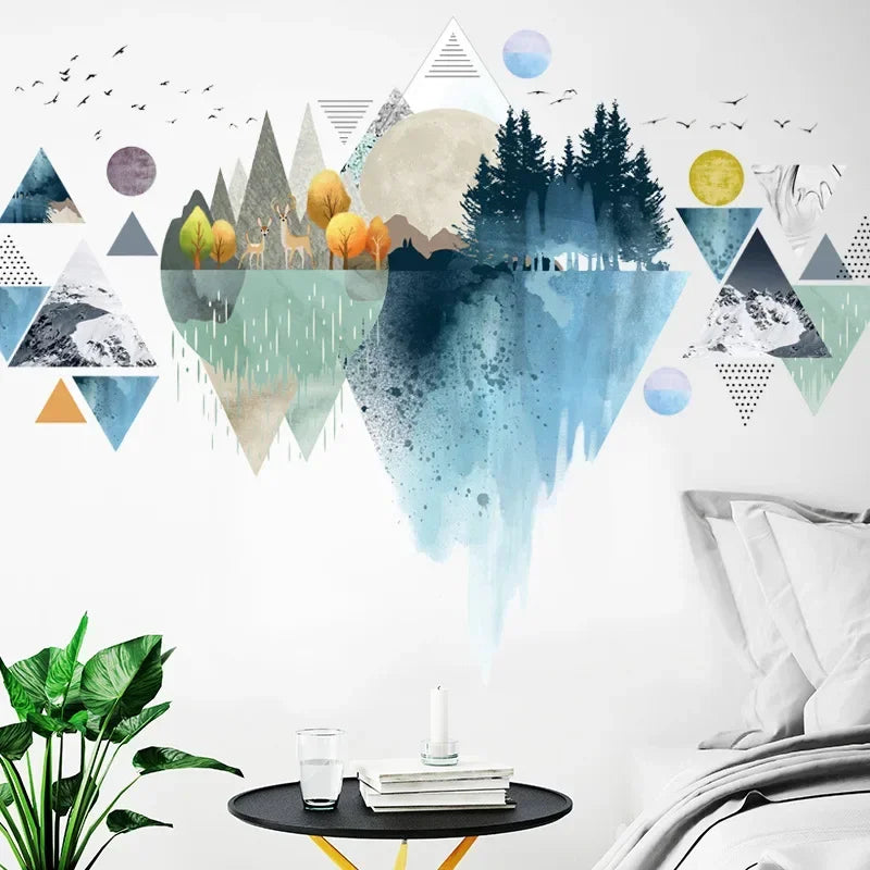 New 1pcs Nordic Triangle Dreamy Mountain Wall Stickers Living Room Bedroom Decoration Vinyl Decals Creative Home Decor