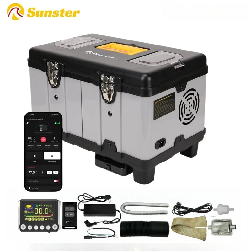 8KW 12V&24V&110-240V toolbox diesel Parking air heater with Turbo Heat Mode&Ultra-Low Noise Night&Bluetooth For Car RV Campervan