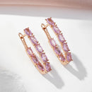 SYOUJYO Shiny Pink Natural Zircon Full Paved Drop Earrings For Women Luxury Party 585 Rose Gold Color Fine Jewelry Gift