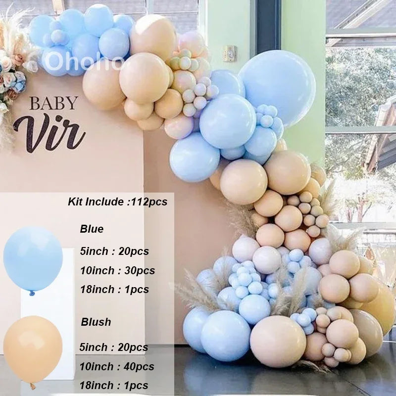 Beige Blue Balloons Garland Arch Kit Kids Boy One 1st Birthday Balloon Set Baby Shower Decoration Baptism Party Wedding