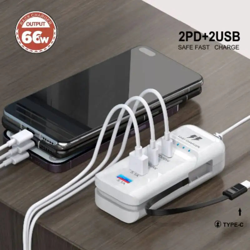 4 Ports USB Charger PD 66W Fast Charging Wall Chargers For iPhone Xiaomi Samsung Mobile Phone Travel Power Socket Adapter