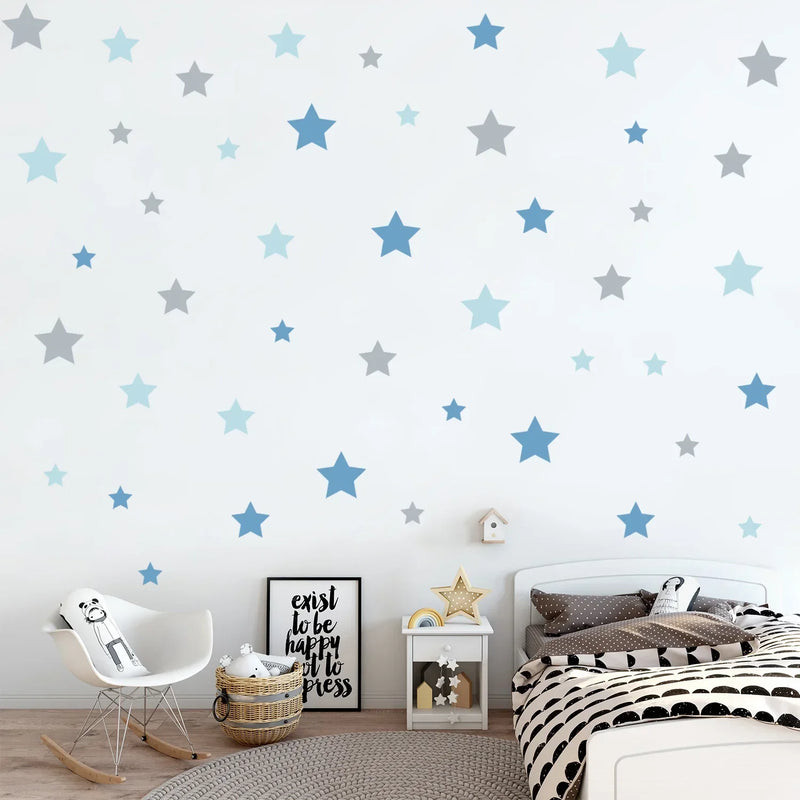 Cartoon Stars Blue Wall Stickers Removable Nursery Wall Decals Poster Print Children Kids Baby Room Interior Home Decor Gifts