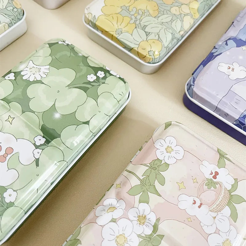 New Empty Watercolor Palette Tin Box Paint Storage Paint Tray Cartoon Rabbit Pattern Aquarela Paint Painting Art Supplies