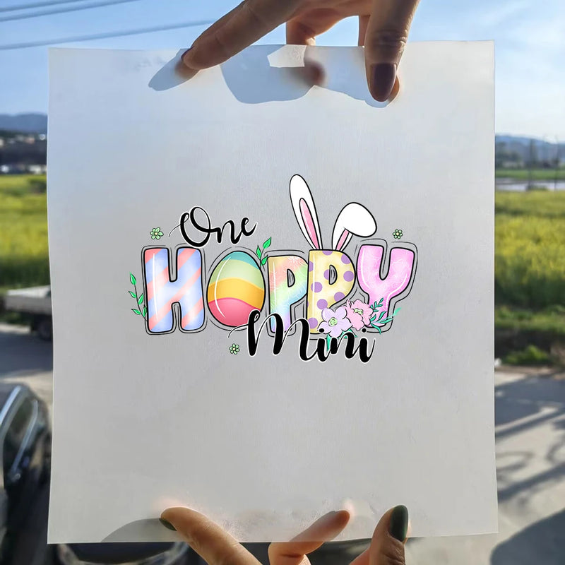 15cm New Easter Egg Rabbit Iron On Heat Transfer Stickers For Clothes DTF Pinted Vinyl Thermal Appliques Washable T-Shirt Decal