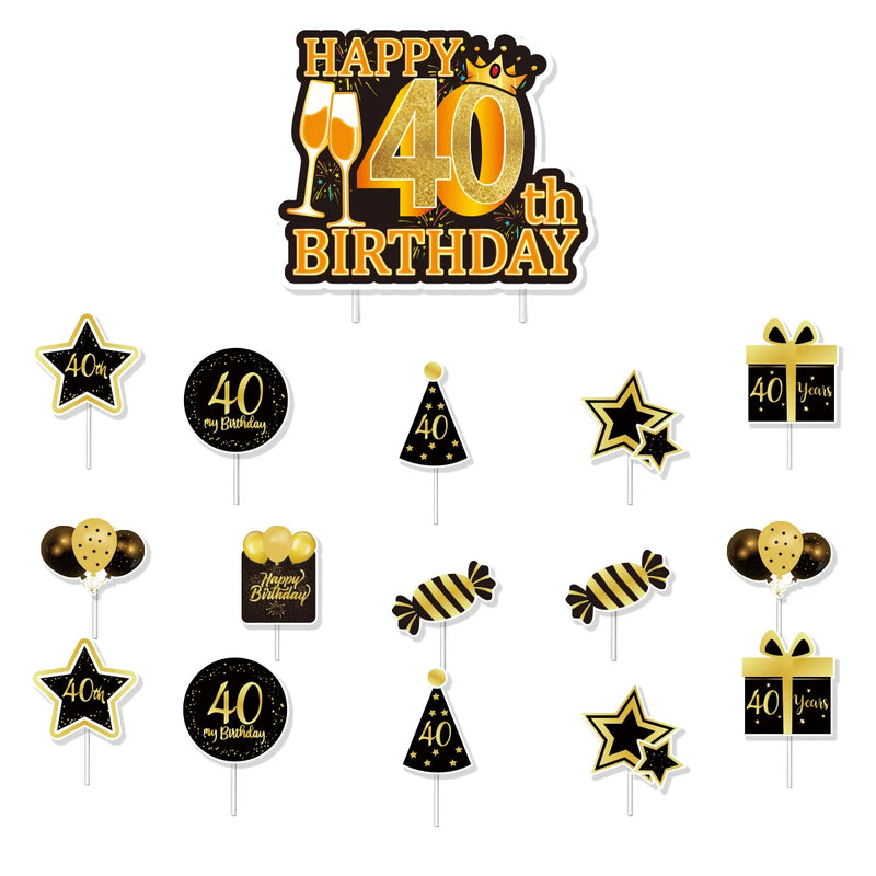 40th Birthday Party Disposable Tableware Plate Cup Napkin Black Gold Party Decorations Birthday Balloon 40 Years Party Supplies