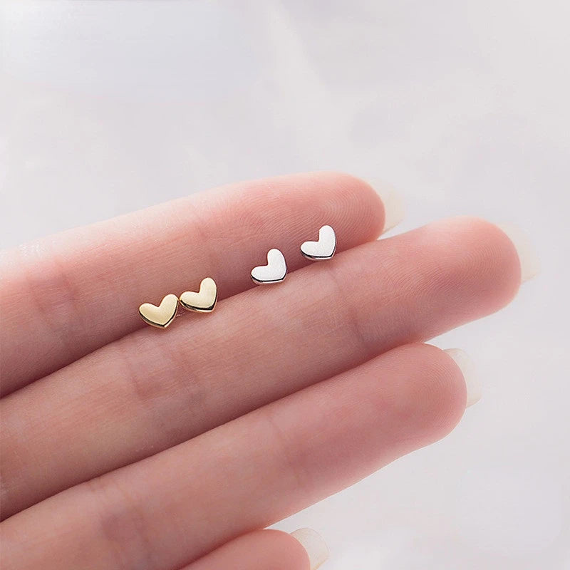 Trendy Minimalist Real 100% 925 Sterling Silver Mini Small Love Heart Stud Earrings for Women Student Teen Jewelry Gift