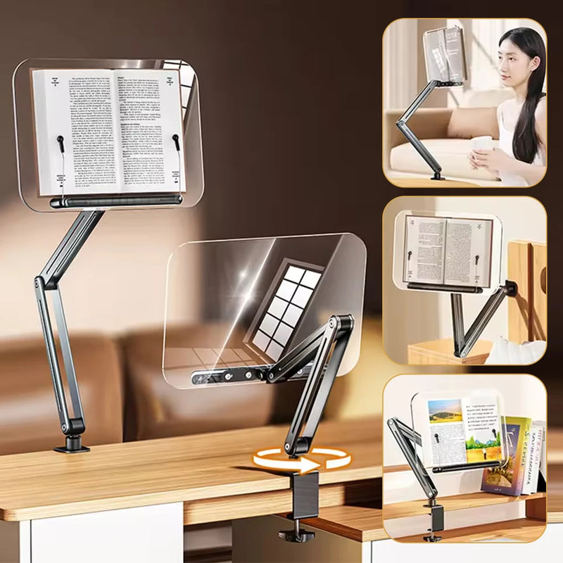Acrylic Book Stand Ergonomic Foldable Book Support 360° Rotating Collapsible Desktop Riser Stand for Recipe Sheet Music Tablet