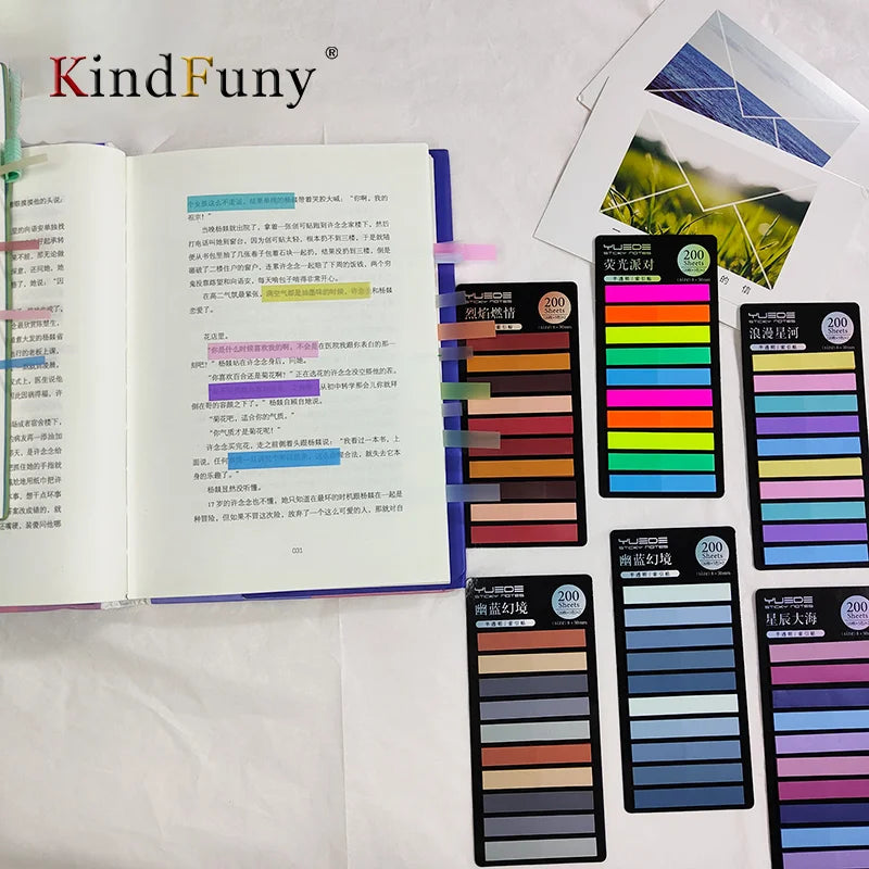 KindFuny  200 Sheets Stationery Sticky Notes Self-Adhesive Annotation Read Books Bookmarks Tabs Notepad Aesthetic