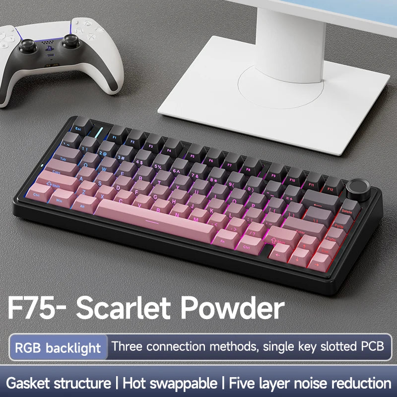 AULA F75 Mechanical Keyboard Wireless Bluetooth 2.4G Wired Tri-Mode Multifunctional Knob Hot Swap Laptop RGB PC Gaming keyboard