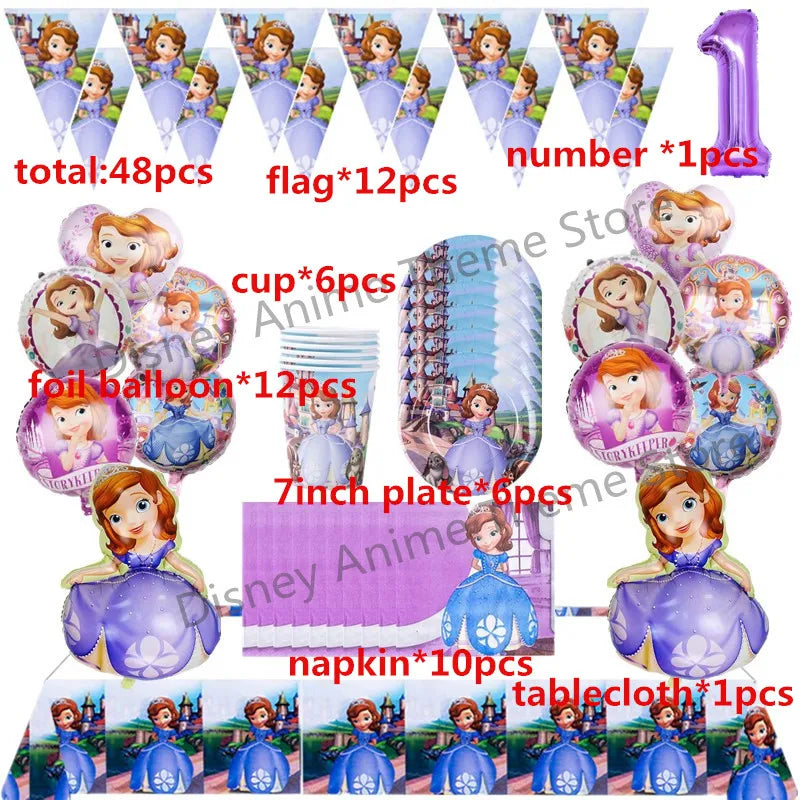 Disney Princess Sofia Theme Birthday Party Decoration Baby Shower Girl Party Cartoon Tableware Set Balloons Decor Event Supplies