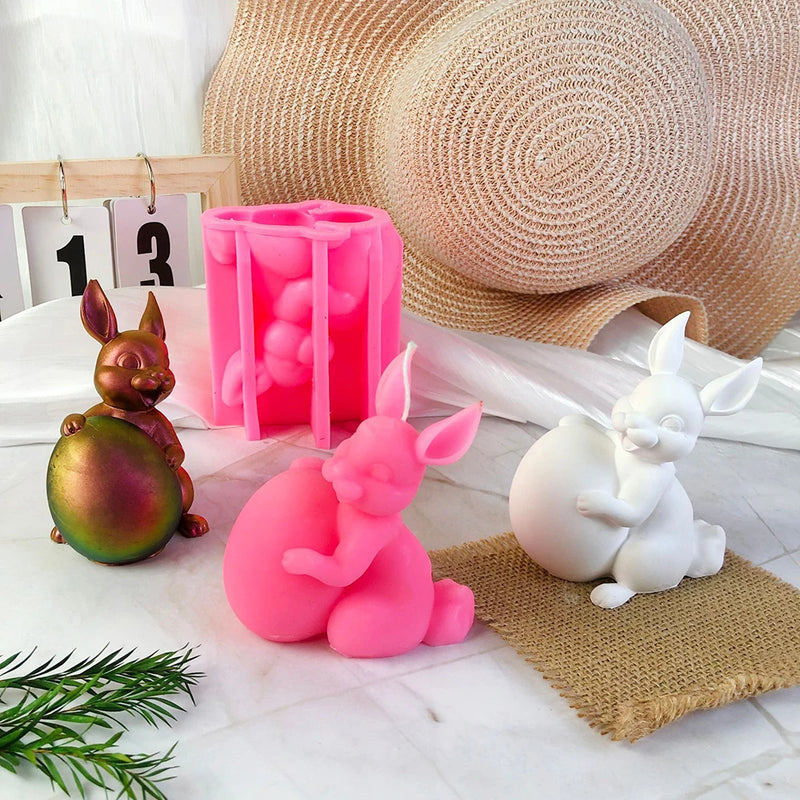 3D Easter Bunny Silicone Mold, Rabbit Hug, Easter Egg, Handmade Aromatherapy, Plaster Candle, Home Decoration Gift, 2024