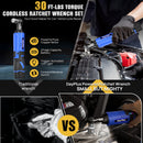 Electric Cordless Right Ratchet 3/8'' 90° Angle Wrench with LED Work Light +7pcs Sockets Set Power Ratchet Wrenches, 2 Battery