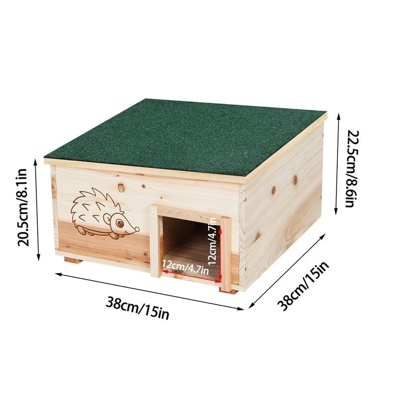 Wooden Hedgehog House Small Animal Shelter Hideout Predator Proof Hedgehog Hibernation Shelter Habitat Nest Box with Roofing