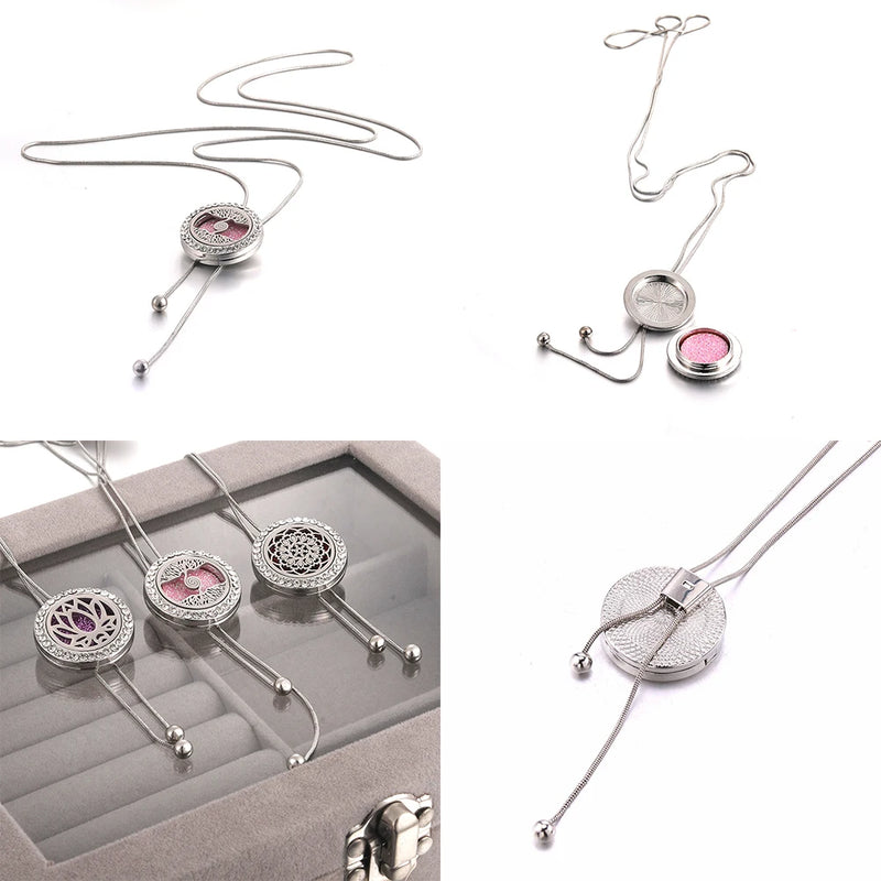 Fashion Adjustable Chain Aromatherapy Essential Oil Diffuser Necklace Stainless Steel Locket Sweater Chain Long Perfume Necklace