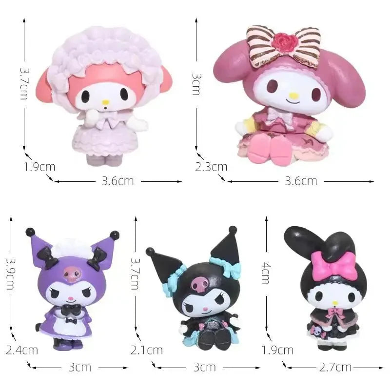 5Pcs 3-4cm Kawaii Kuromi Melody Model Anime Figure Doll Accessories Toys Gift Action Figures Hobbies Gifts