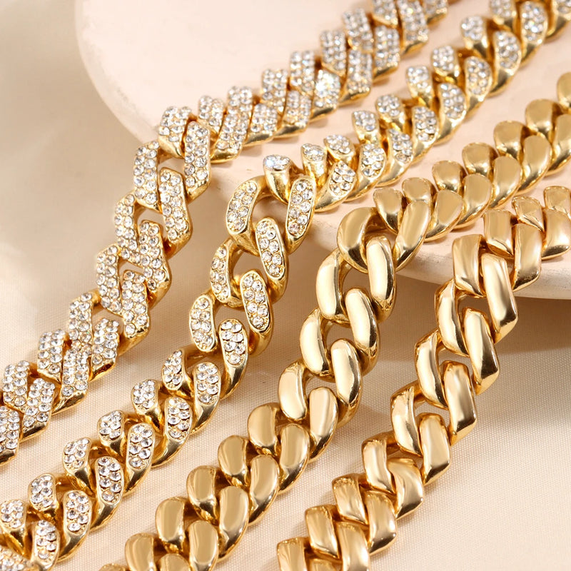 4Pcs Cuban Chain Bracelet for Women Men HipHop Bling Iced Out Chain Full Rhinestone Paved Chunky Metal Bracelet Set Jewelry Gift