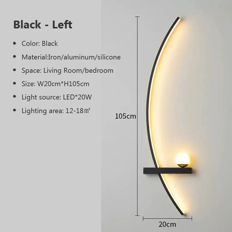 Modern LED Wall Lamp Simple Art Bedroom Bedside Wall Lamp Living Room Study Background Wall Bathroom Mirror Lighting Gold/Black