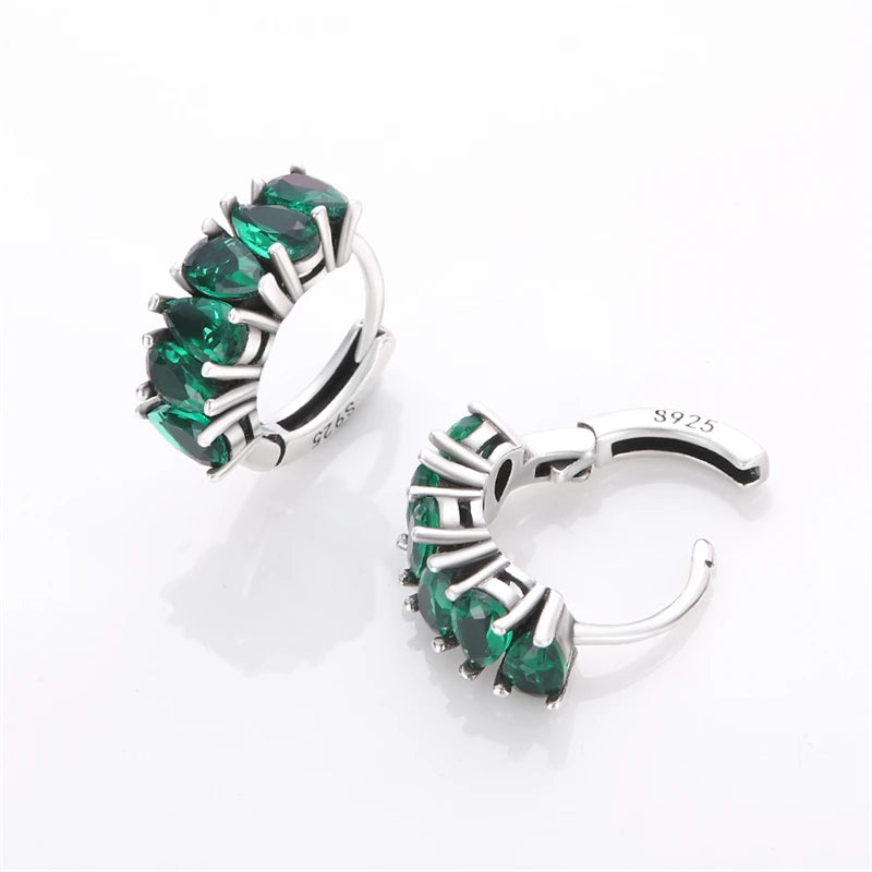 Luxury 925 Sterling Silver Charms Simple Green Stone Earrings For Women Pave CZ Fine Engagement Hot Anniversary Fashion Jewelry