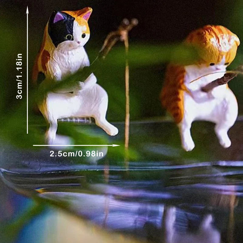 Creative Aquarium Decoration Small Fishing Cat Landscaping Ornament Fish Tank Accessories Cat Doll Figures Home Decoration Craft