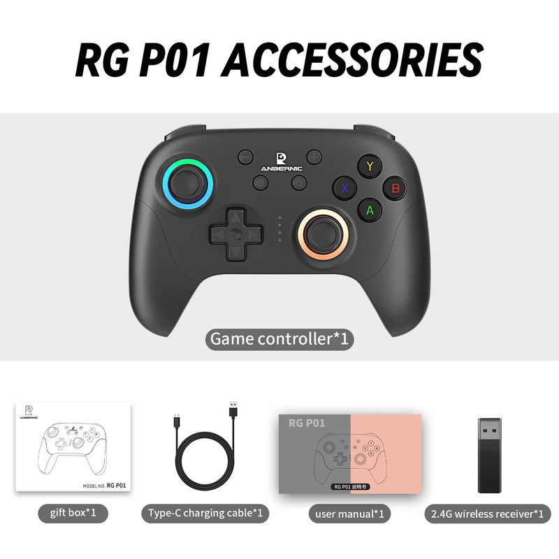ANBERNIC RG P01 Gamepad Wireless Gaming Controller Hall Trigger Joystick Macro Key RGB Breathing Light For Switch PC Android IOS