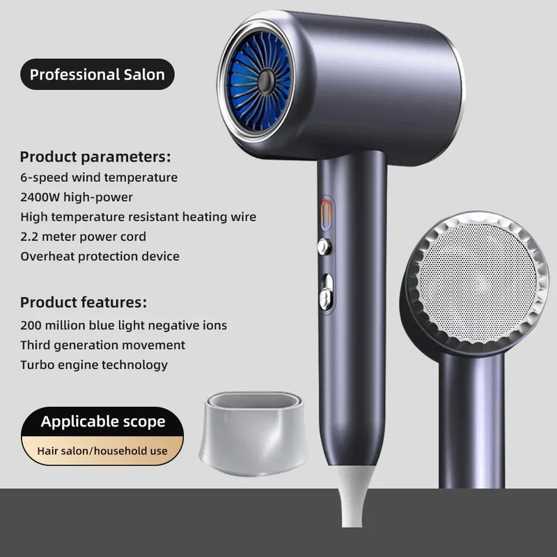 New High-Speed Hair Dryer 2400W High-Power Negative Ion Ultra Silent Recommended Professional Hair Dryer For Home Hair Salons