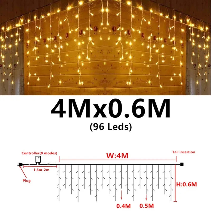 Outdoor LED Icicle String Fairy Lights Christmas Decorations for Garden Home decor Wedding Curtain Street Lights 6x3/3x3/3x1m