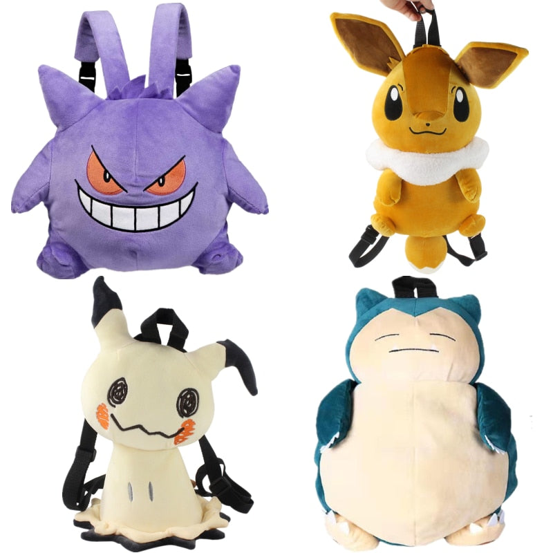 Cute Pokemon Backpack Kawaii Japanese Style Plush Bag Gengar Eevee Snorlax Backpack Schoolbag Cosplay Props Fashion Gifts