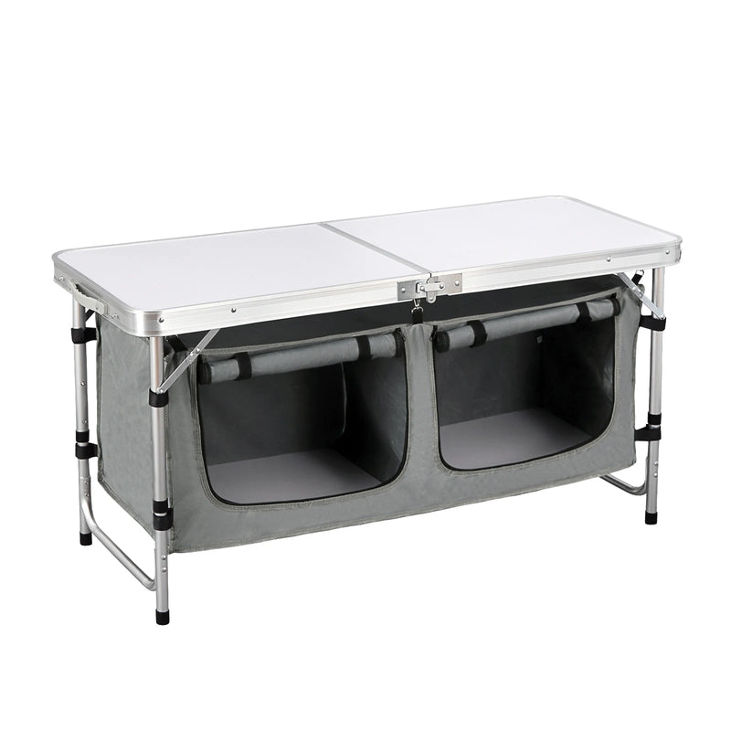 WOLTU Folding Picnic Table Aluminum Suitcase Table with Storage Bag Cupboards Height-Adjustable Camping Table for Garden BBQ