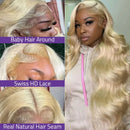 613 Blonde Honey Colored Body Wave 13x6 Frontal Full HD Transparent Lace Human Hair Wigs Lace Front Preplucked Wig Black Women