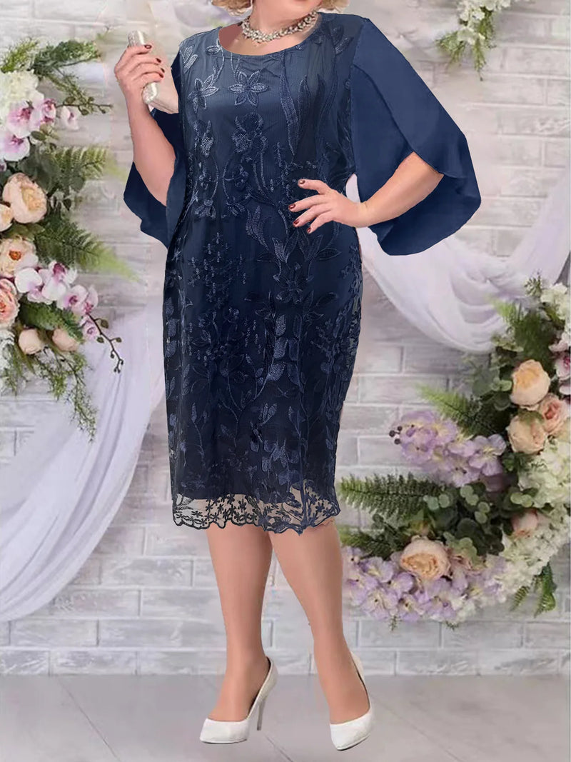 2024 Women's Plus Size Club Party Dress Elegant Floral Embroidery Prom Dress for Wedding Guest Slim Bodycon Pencil Dress Female