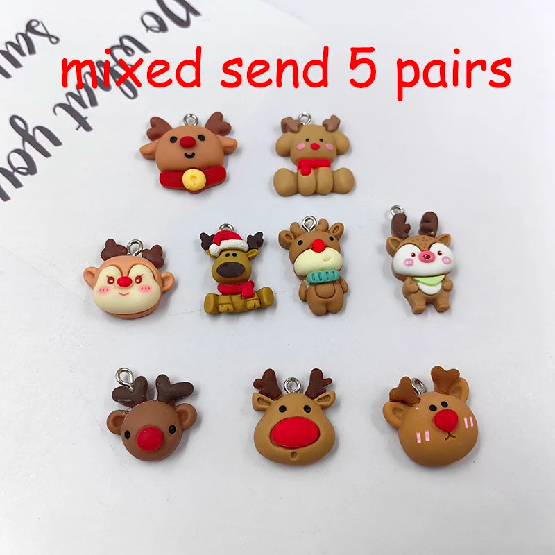 10pcs European Christmas Deer Head Charms for Jewelry Making Findings Animals Floating Pendant Flatback Diy Earrings