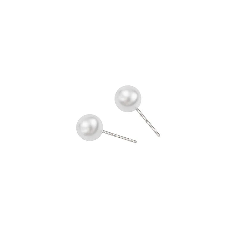 JWER S925 Silver Needle Simple Exquisite White Pearl Stud Earrings For Women Girls Minimalist Ear Jewelry Gifts Size 3/6/8/10mm