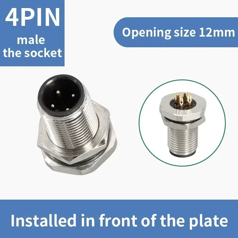 M12 flange mounting sensor connector  front/rear panel waterproof male&female plug screw threaded coupling 4 5 8Pin  connectors