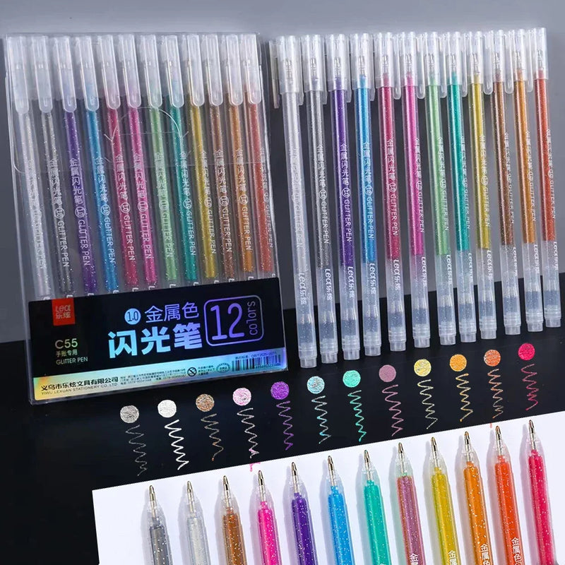 12Pcs/Set Sparkling Colorful Gel Pens Scrapbooking Journa Drawing Pen Graffiti Painting Tools Student Stationery School Supplies