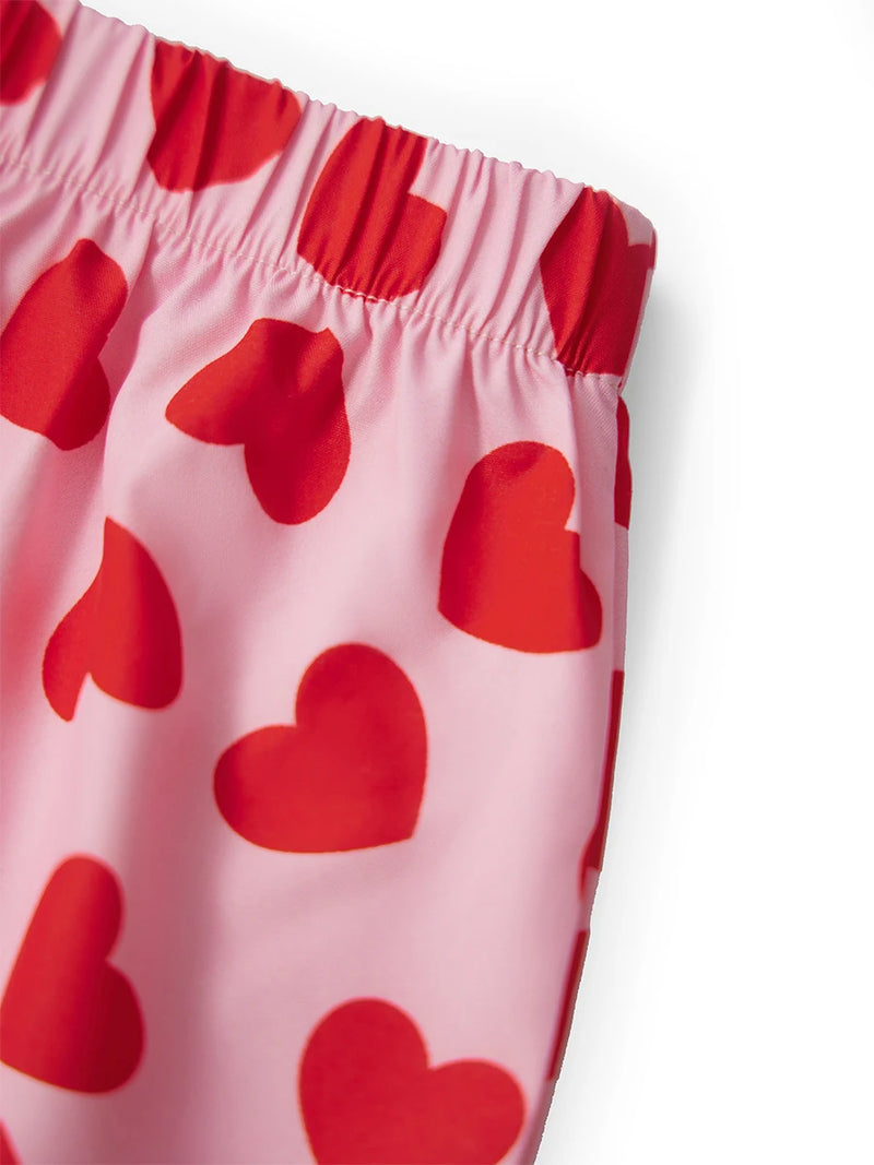 Women s Valentine s Day Pajama Set with Heart Print Short Sleeve Top and Drawstring Shorts Cute Sleepwear Loungewear Set for
