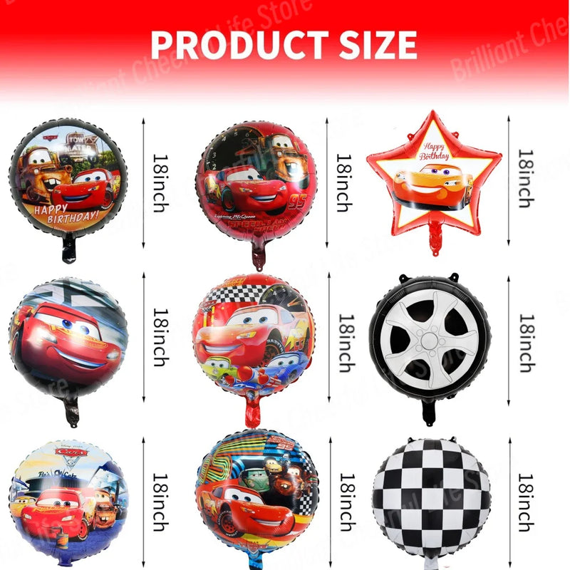 Disney Lightning McQueen Foil Balloons Set,Cars Birthday Decorations, Baby Shower, Race Car, Party Supplies, Gifts, 18Inch, 6Pcs