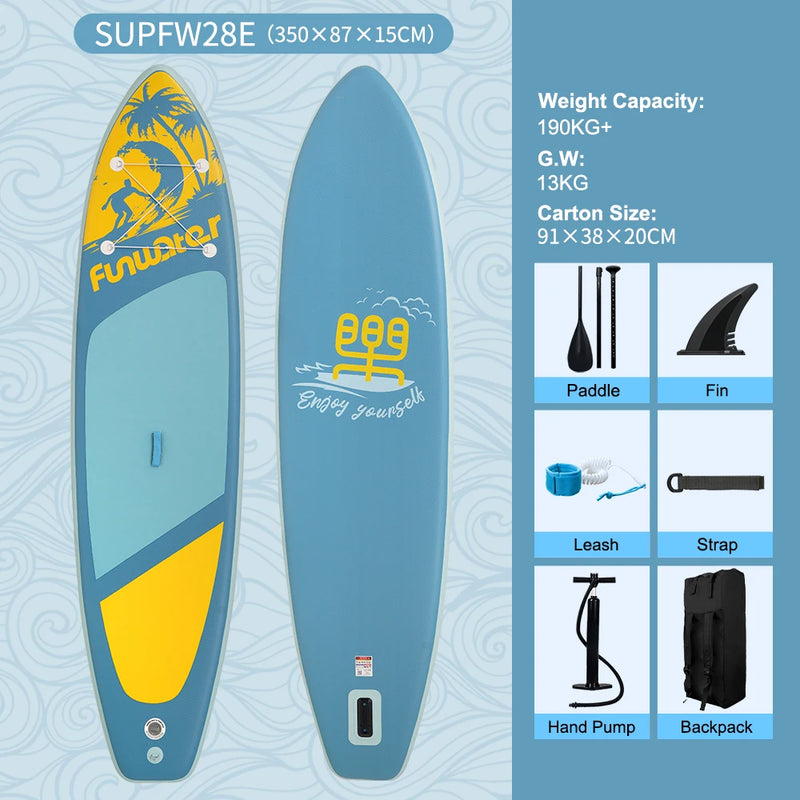 FunWater 350✖87✖15cm Sup Board Inflatable Surfboard Stand Up Paddle Board Inflatable Sup PaddleBoard with Accessories EU Stock