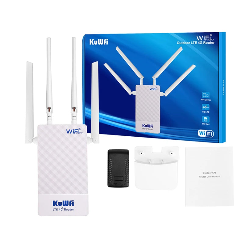 KuWFi 4G WIFI Router Outdoor 150Mbps LTE Router 4G Sim Card Support Port Filtering MAC IP Settings Waterproof Booster Extender